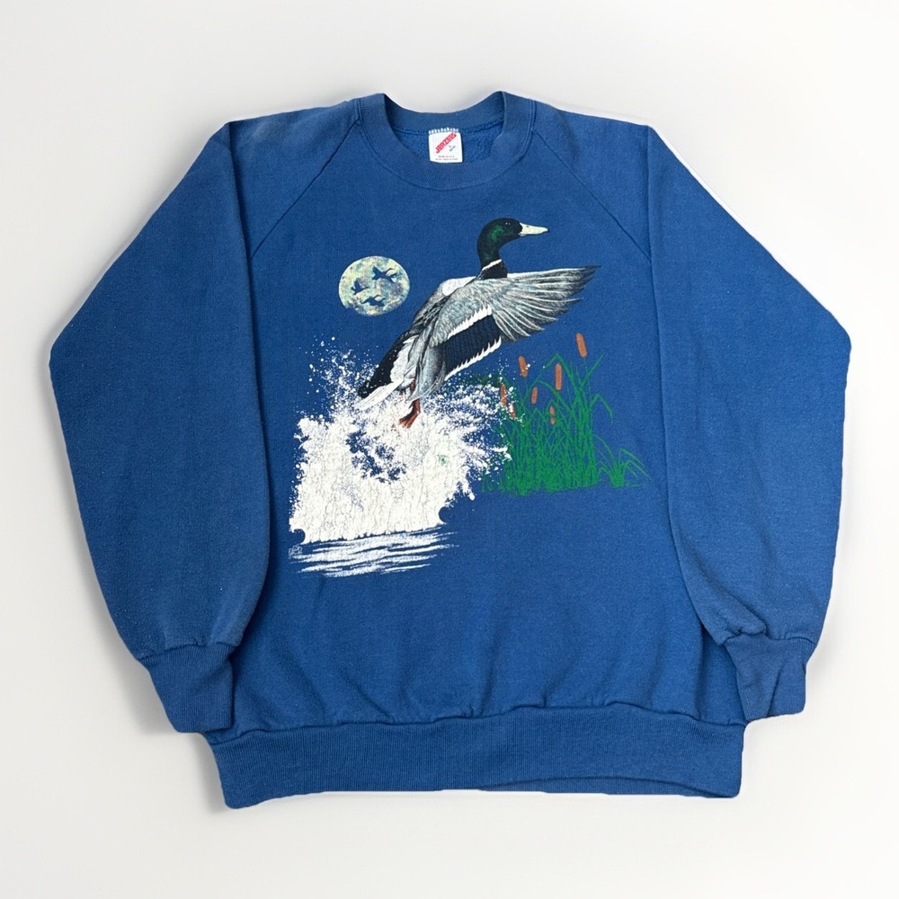Vintage Mallard Duck Sweatshirt 80s
90s Crewneck Blue Fleece